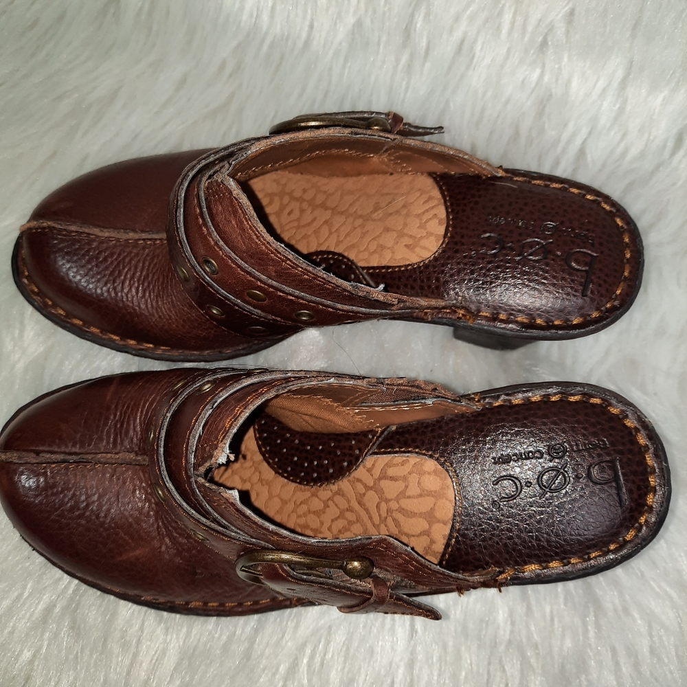 BOC Mules Brown Leather Buckle Platform Heeled Clogs SZ 7 - Picture 5 of 8